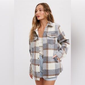 Boheme Plaid Shacket Jacket in Cream Brown Small